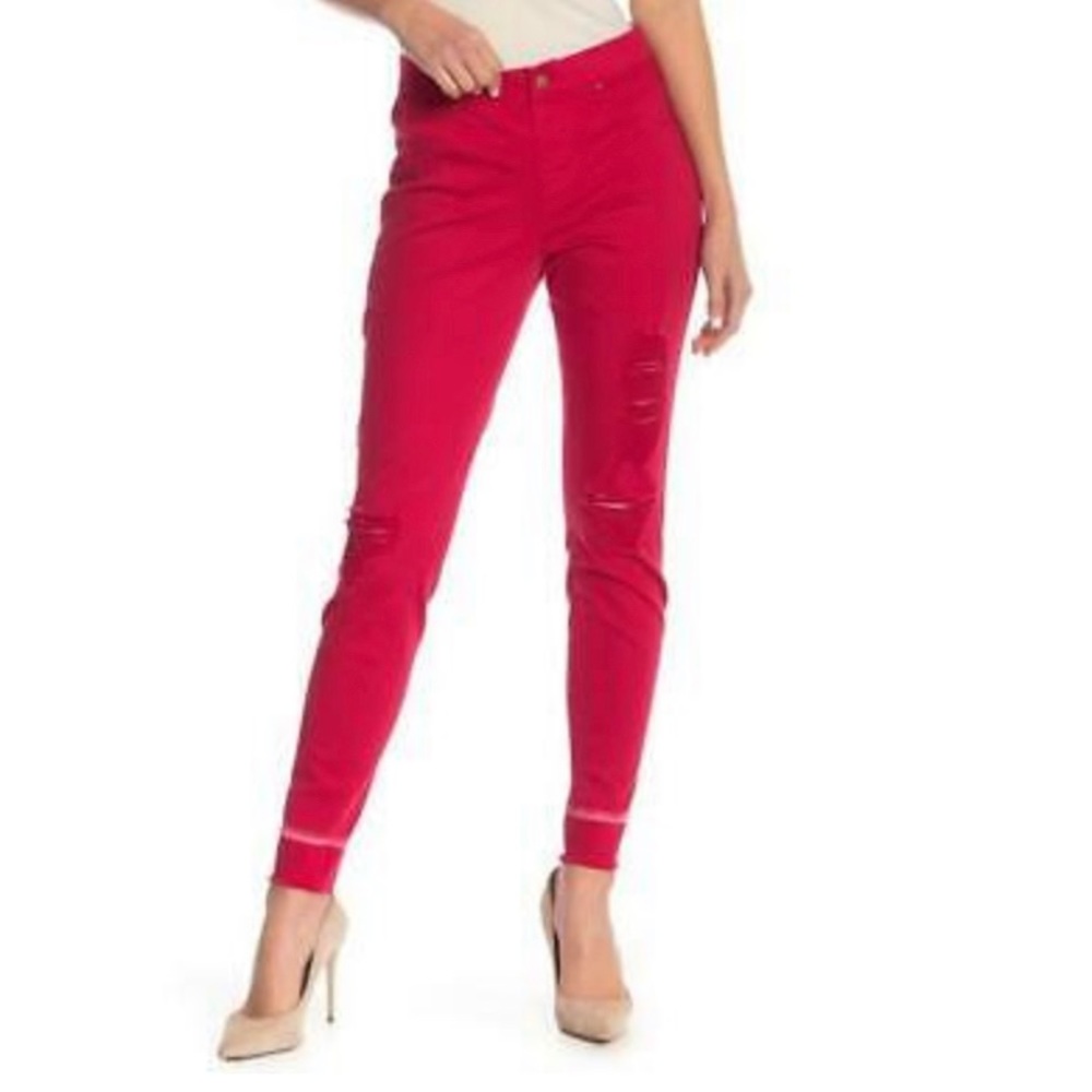 Zeza B - Shredded Denim Leggings Red Wash Size M